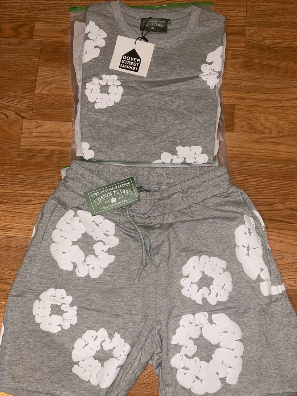 Dover Street Market x Denim Tears Gray Floral Short Sleeve Tee